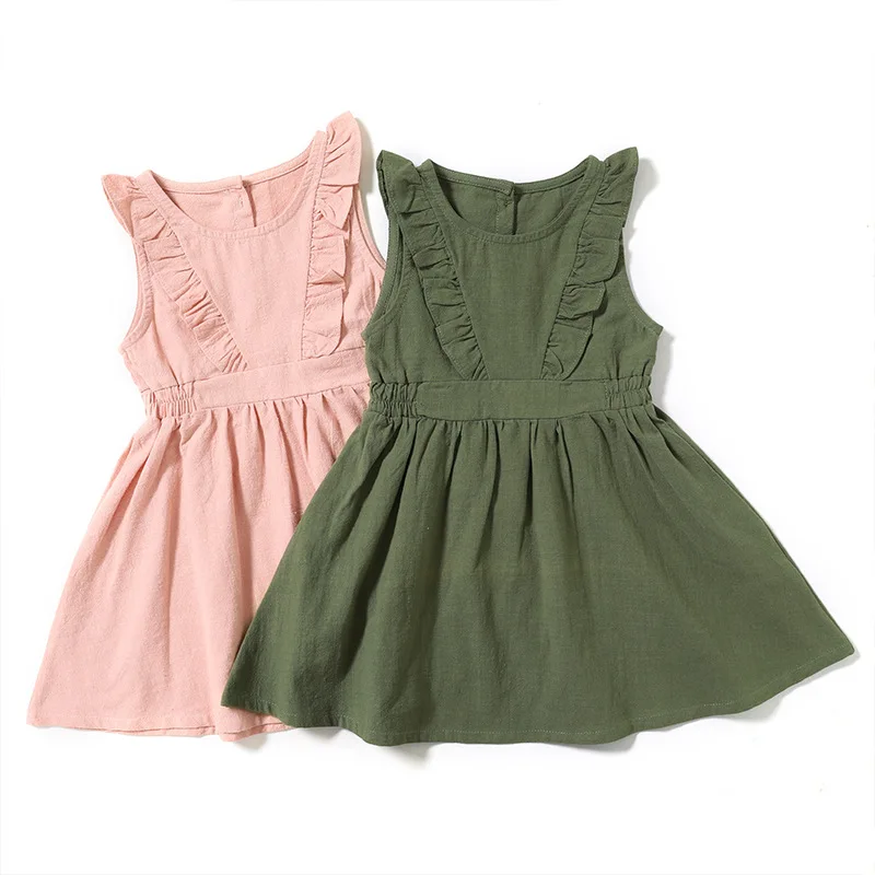 Kids Baby Girls Dress 2024 Summer Solid Color Ruffle Sleeveless Backless A-line Dress Sundress Casual Baby Girls Clothes