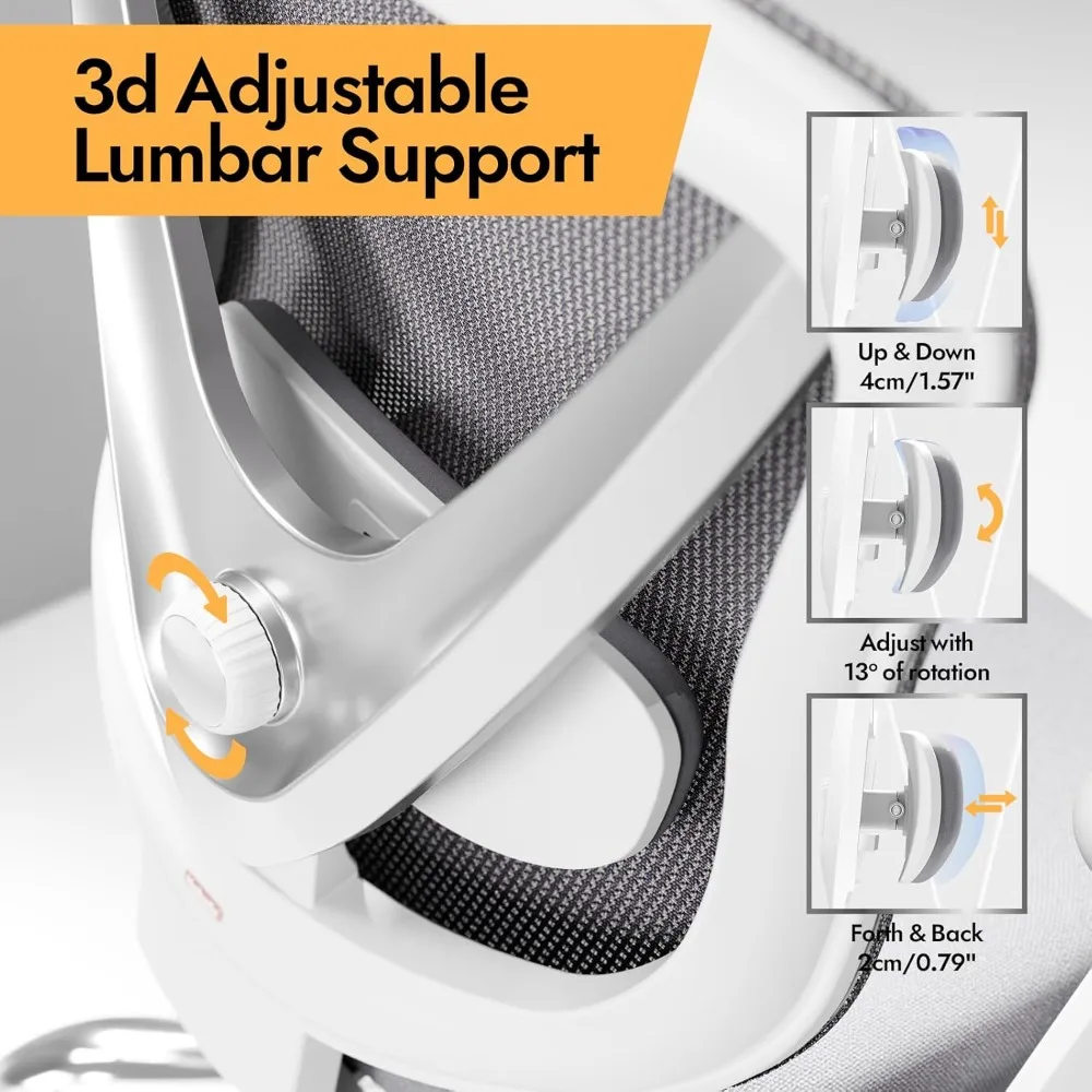 كرسي مكتب شبكي مريح - دعم قطني قابل للتعديل ثلاثي الأبعاد ومساند للذراعين ثلاثية الأبعاد، ظهر على شكل حرف V، كرسي مكتب قابل للتعديل للمكتب والمنزل