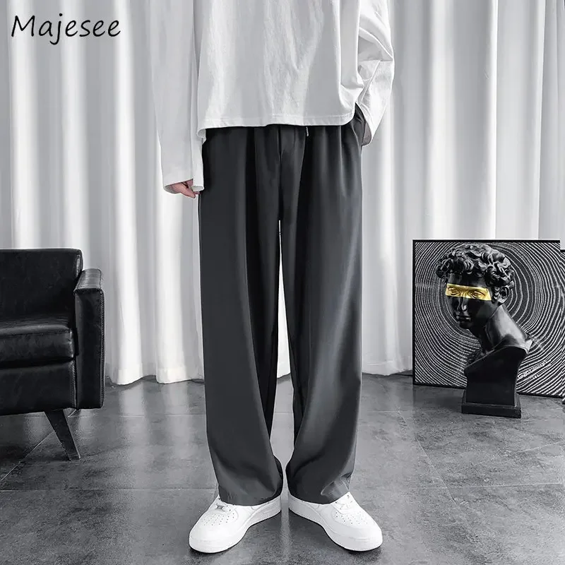 

Pants Men Ins BF Gentle Cool Korean All-match Solid Simply Streetwear College Dynamic Casual Pantalones Trousers Baggy Chic Soft