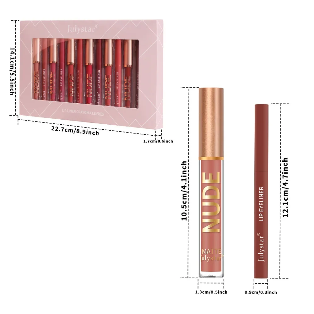 MISS ROSE Set per il trucco Smalto per labbra idratante che non sbiadisce Trucco per labbra Tazza antiaderente Rossetto opaco Lipliner Regalo per le donne