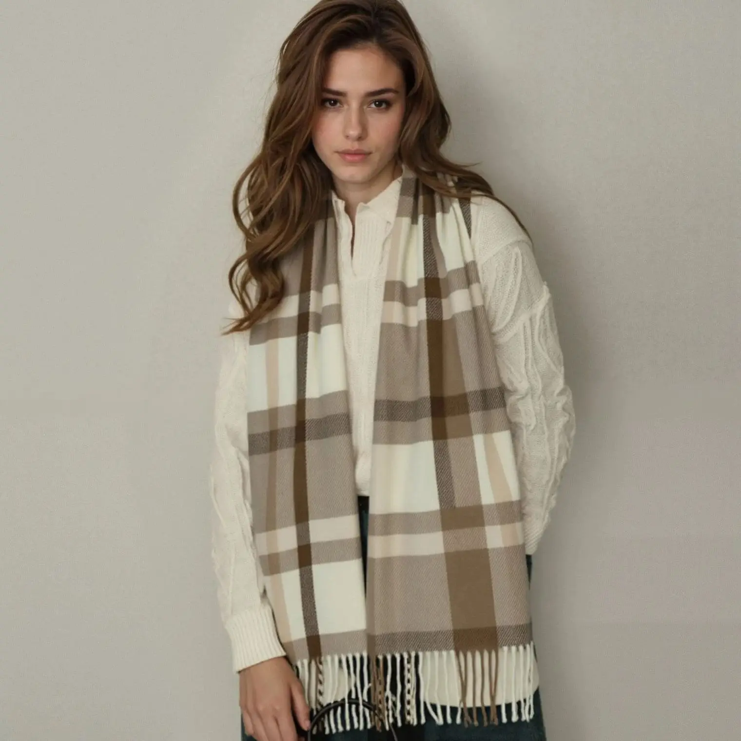 

Women Thick Warm Winter Scarf Design Plaid Print Cashmere Shawl Lady Wrap Tassel Scarves Knitted Men Foulard Blanket 182*66cm