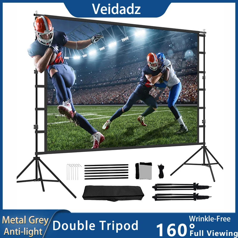 

VEIDADZ Projector Screen With Stand Soft Grey Wrinkle-Free Anti-Light 160° Viewing Angle 84 100 120 in Reflective Screen Outdoor