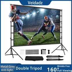 VEIDADZ Projector Screen With Stand Soft Grey Wrinkle-Free Anti-Light 160° Viewing Angle 84 100 120 in Reflective Screen Outdoor