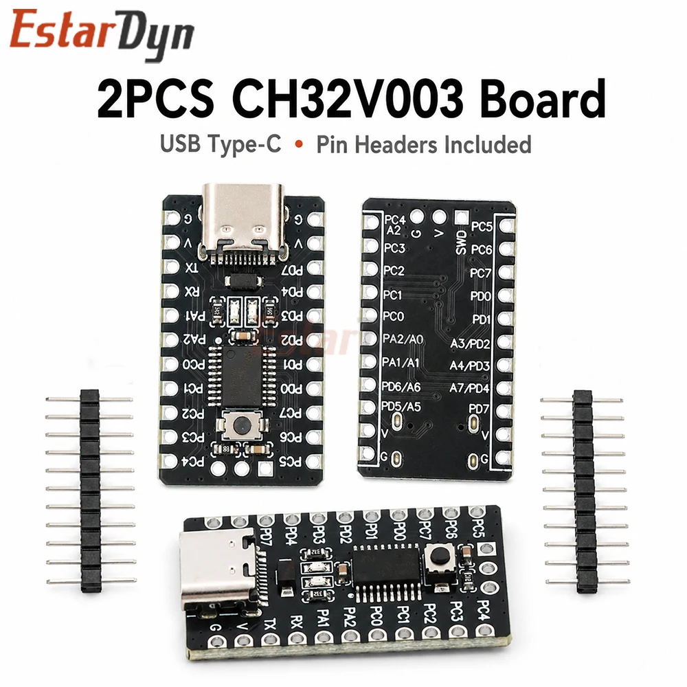 Estardyn 2pcs Black CH32V003 Development Board RISC-V CH32V003F4P6 Microcontroller Core Board for DIY Electronics