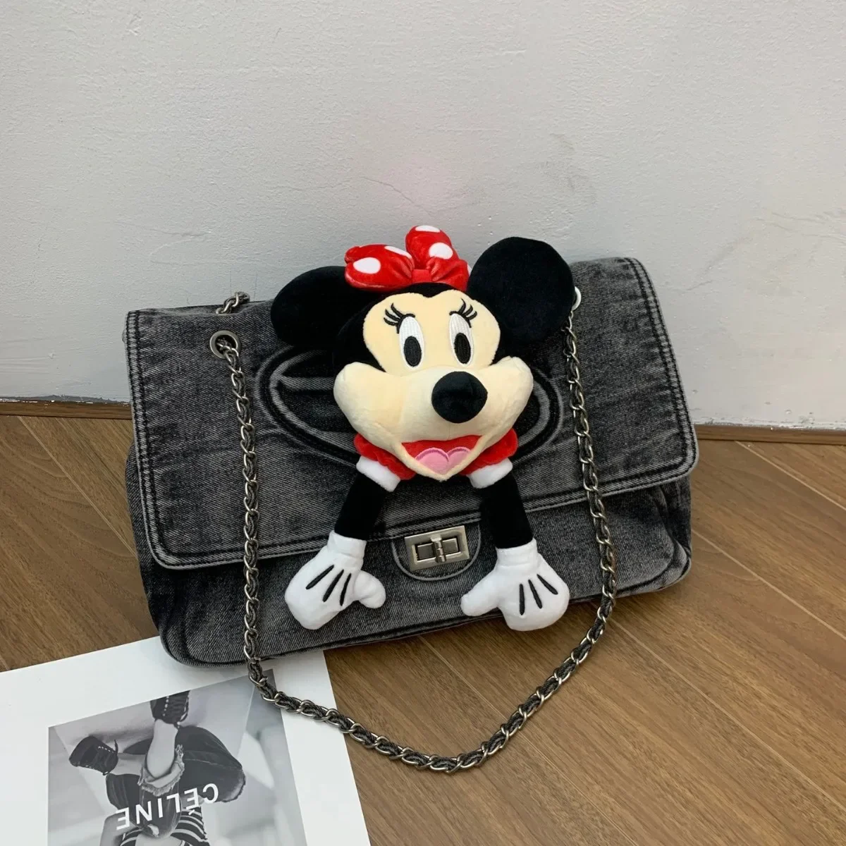 Bolsa de ombro Disney Mickey Dolls feminina, bolsa tiracolo, bolsa de alta capacidade, estojos fofos, bolsa de moda coreana