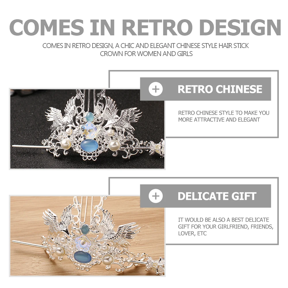 

Crane Hairpin Crown Chinese Style Hair Stick Pin Retro Design Wedding Accessories Performance Cosplay Traditional Elegant Beauty