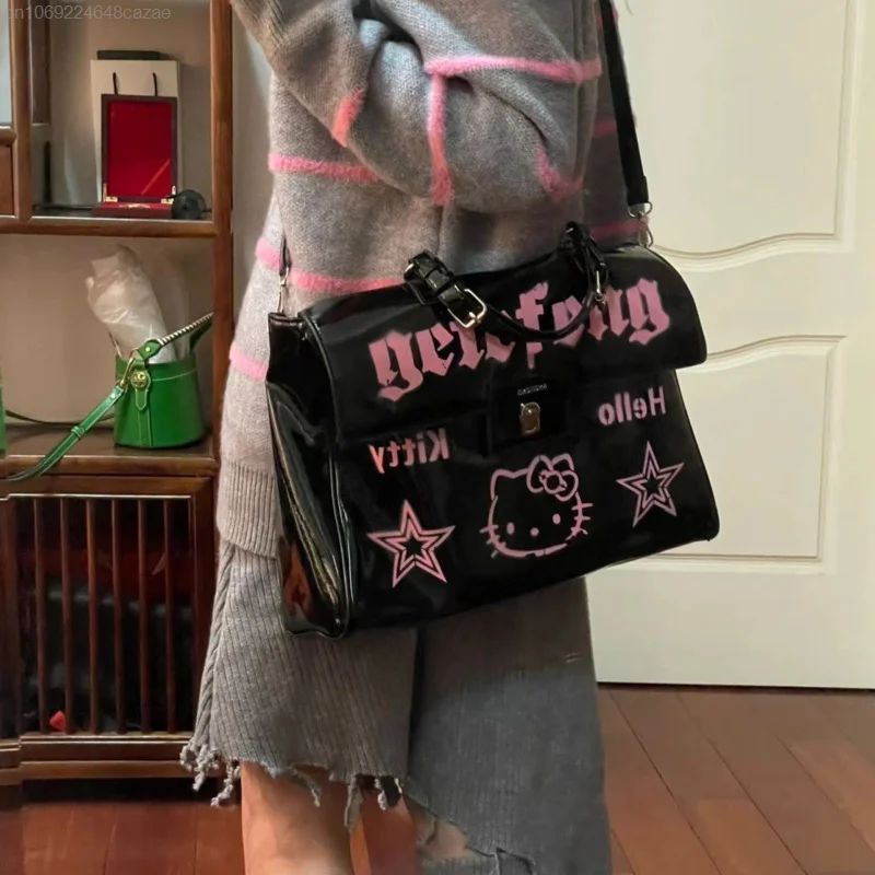 Sanrio Hello Kitty Cartoon Women Shoulder Bag Y2k Gothic Styel Girl Large Capacity HandBag New Korean Trend Female Crossbody Bag