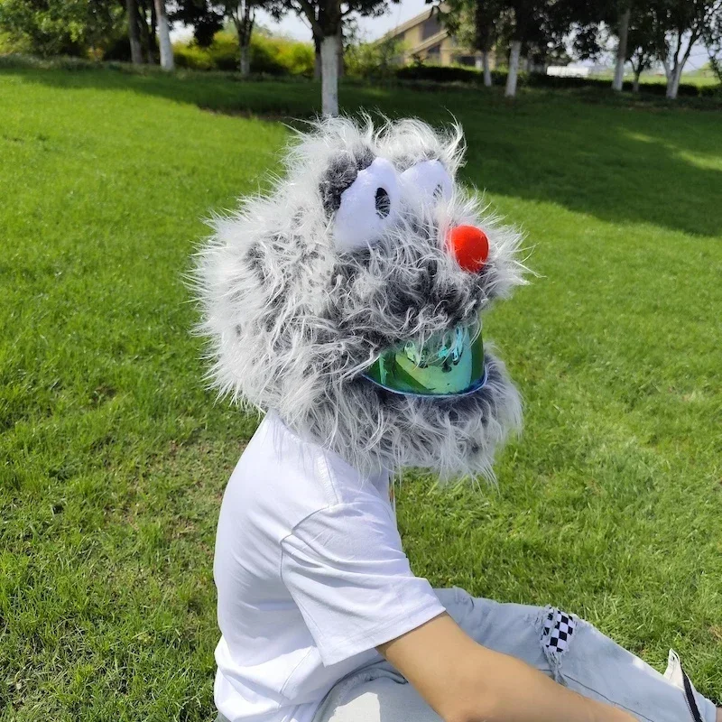 Motorcycle Helmet Protection Headgear Cover Cartoon Fluffy Plush Set For Motorcycle Full-Face Protective Case Trendy Big Eyes
