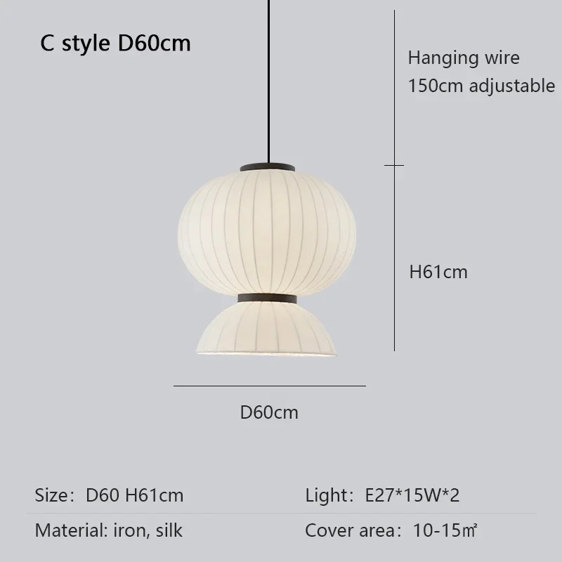 Eenvoudige zijden kroonluchter in kooivorm, retro kunstlamp, woonkamer, keuken, Japanse Wabi Sabi zijden hanglamp