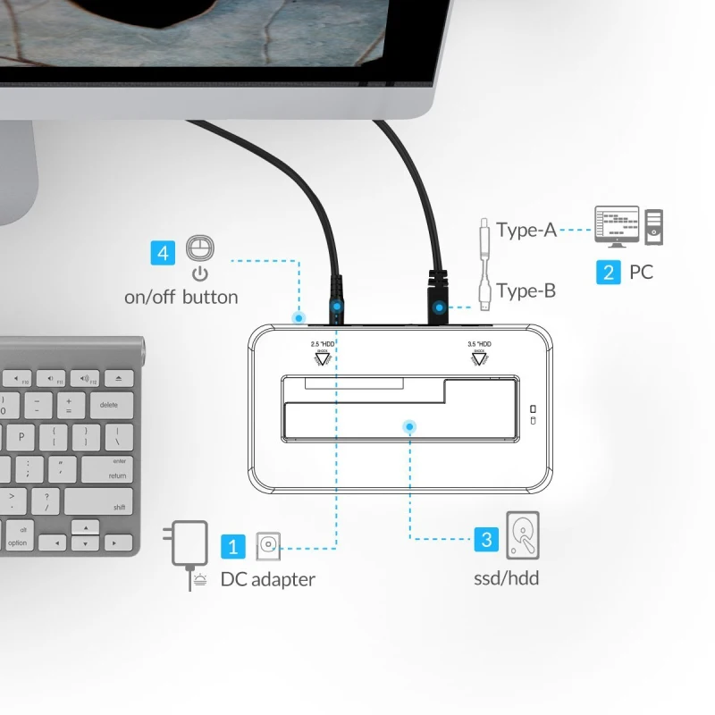 ORICO HDD 도킹 스테이션, SSD 하드 디스크 도킹 스테이션, 2.5 인치, 3.5 인치 HDD, SATA-USB 3.0 HDD, 12V2A 전원 어댑터 포함