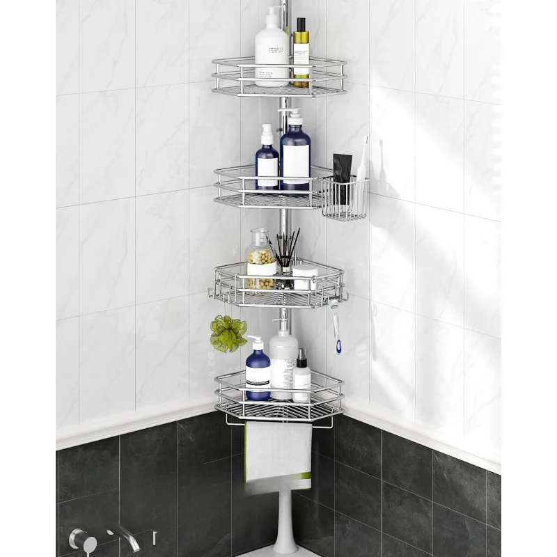 

Угловой органайзер для душа на растягивающейся штанге, быстрая установка, без ржавчины, для хранения шампуня в ванной/ванных комнатах