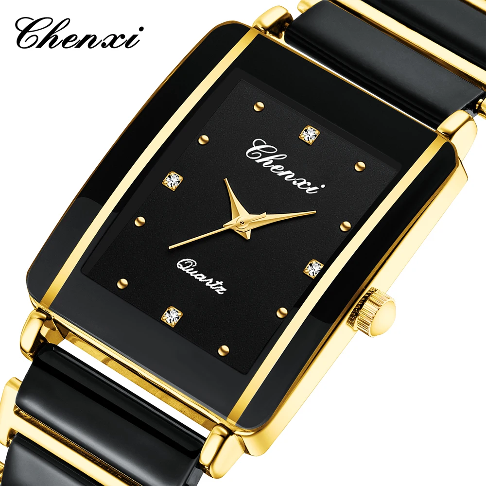 CHENXI Luxury Couple Watch High Quality Fashion Crystal Rectangular Dial Quartz Watch Men Women Valentine'S Day Wedding Gift