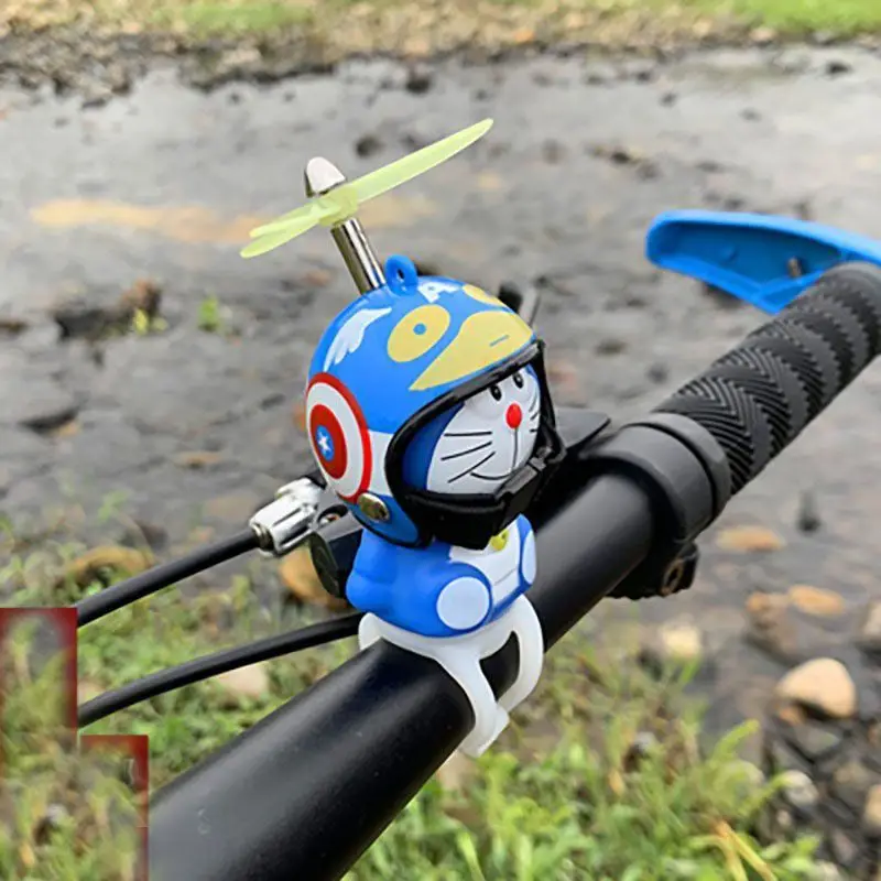 Doraemon Bamboo Copter Helmet Doll Bike Ornament Cute Cartoon Figurine Electric Bicycle Scooter Balance Bike Decor Birthday Gift