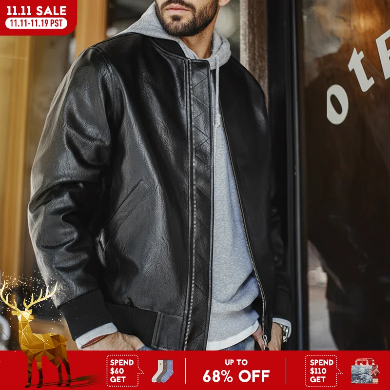 

Винтажная мужская кожаная куртка Maden MA1, черная куртка-бомбер пилота, короткая бейсбольная куртка с карманами на молнии, верхняя одежда на осень, уличная одежда