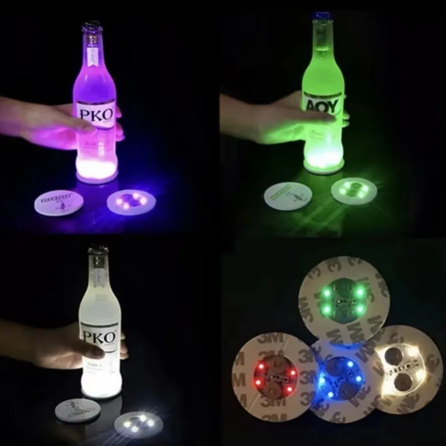 1-40PCS Battery Powered LED Coaster 3 Modes with Wine Glass Mat Cup Pad Sticker Bottle Drinking Club Bar Party Decor Night Light