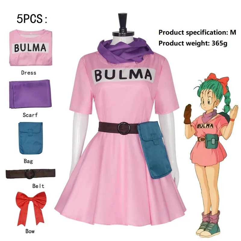 Anime Bulma Cosplay Costume Pink Dress Uniform Kawaii Girls Full Set Outfits Halloween Carnival Masquerade Party for Adult Women