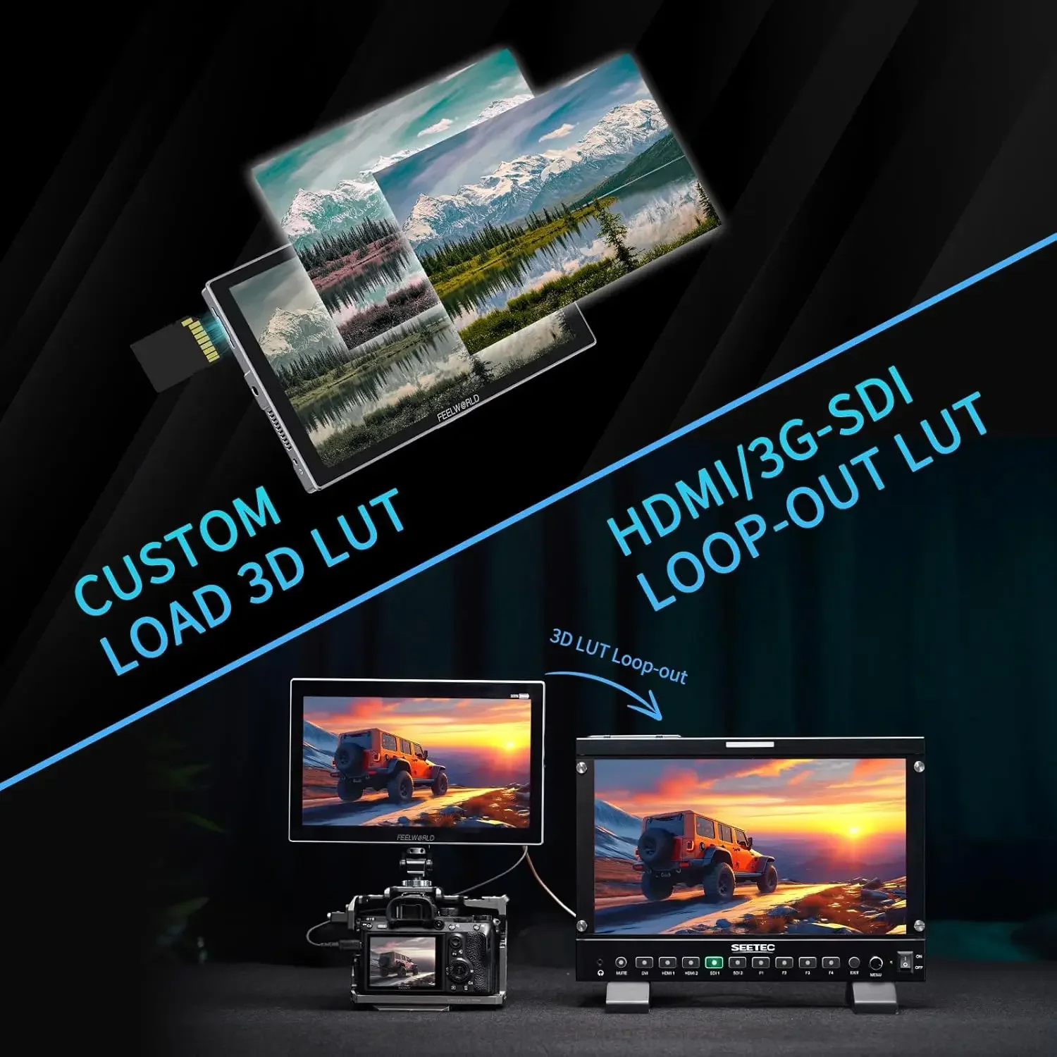 Feelworld S10 10.1 بوصة 12G-SDI 1200nit الألومنيوم مجال الكاميرا DSLR شاشة تعمل باللمس الموجي HDR ثلاثية الأبعاد LUT Out