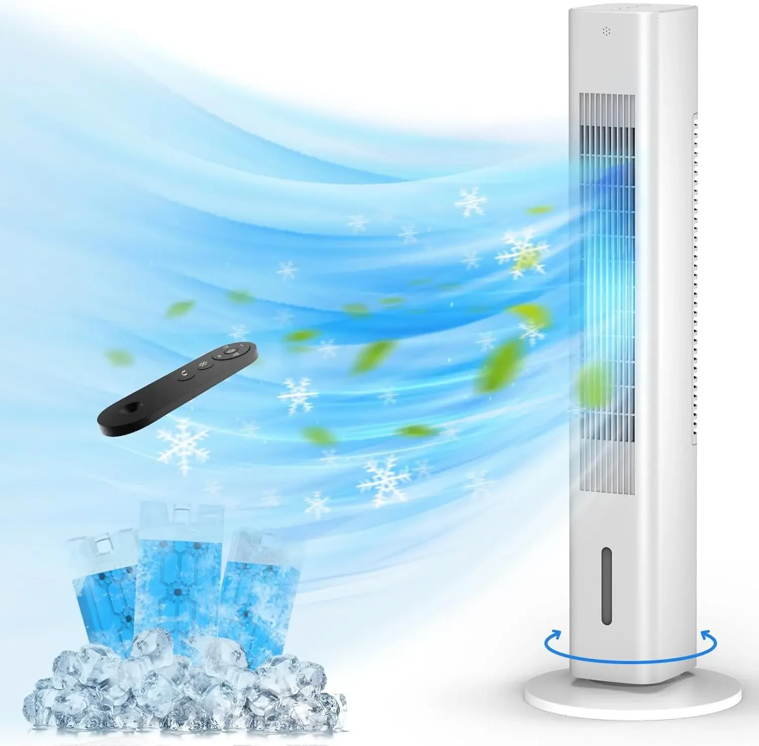 Portable Air Conditioners, 35’’ Cooling Tower Fan w/Remote, 7H Smart Timer & 70° Swing, 1.2L Water Tank With 3 Ice Packs, Ductle