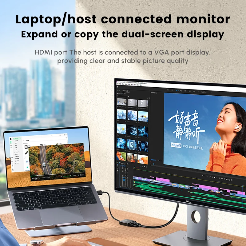 Ugreen HD-MI to VGA アダプター 1080P/60Hz オス-メス HD to VGA コンバーター ビデオディスプレイケーブル