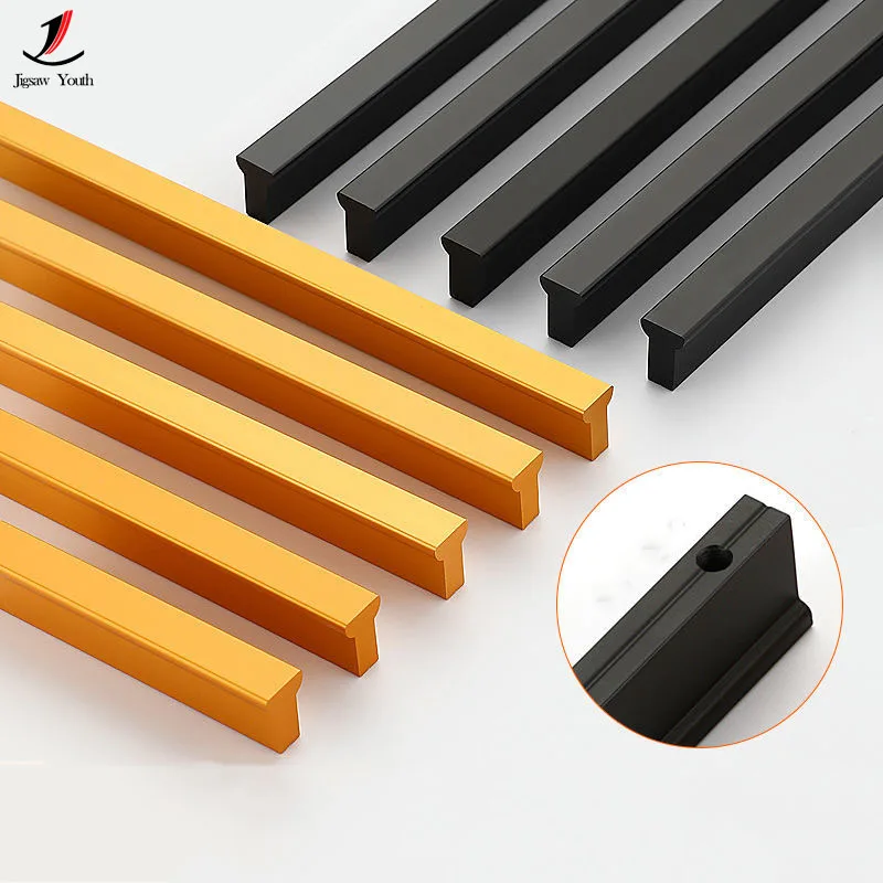 80mm-1000mm Aluminum Alloy Black Gold Grey Cabinet Handles Kitchen Door Handle Wardrobe Drawer Handle Modern Style