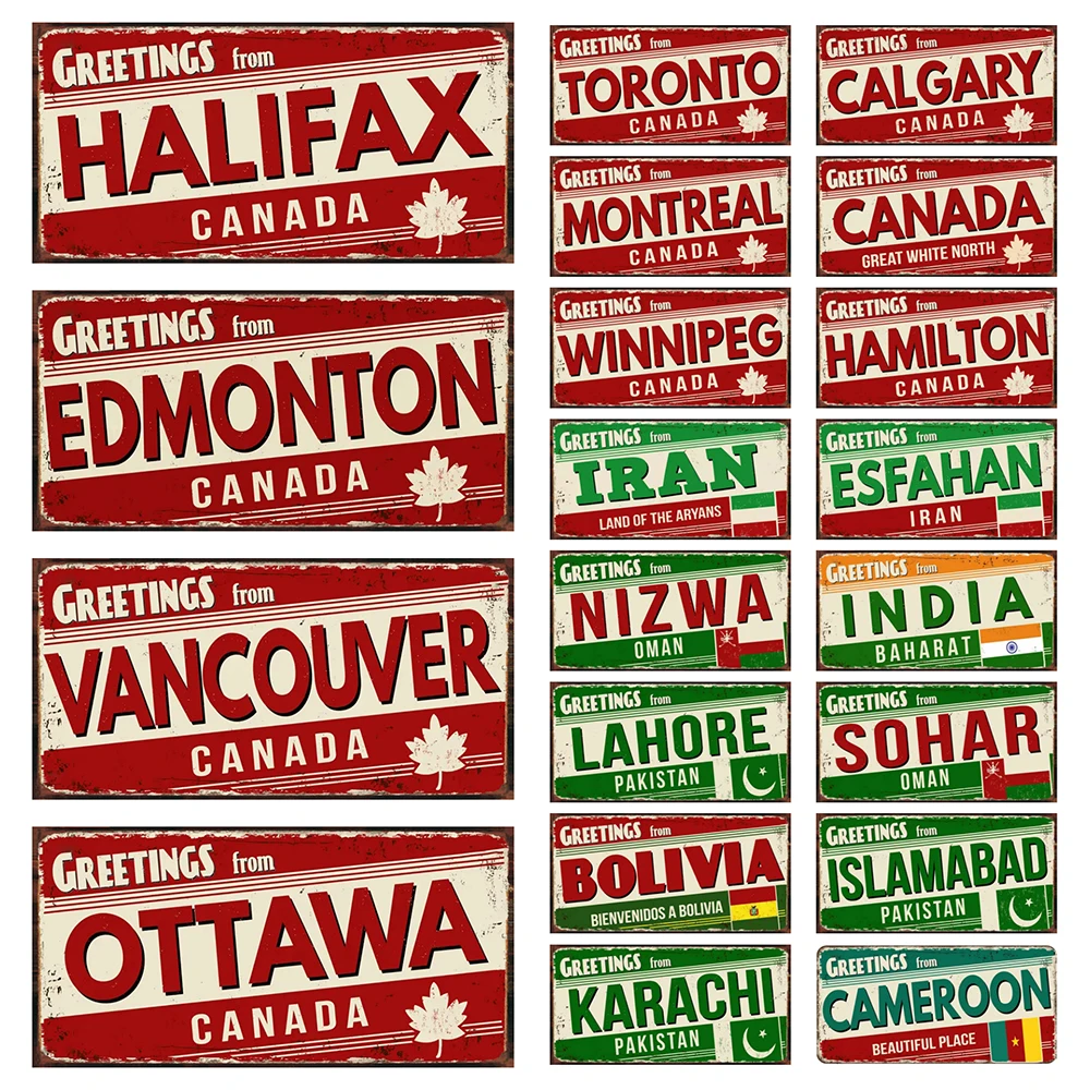 كندا عمان إيران باكستان لوحات الزخرفية من البلدان مدينة تسجيل جدار معدني الفن بار ديكور المنزل الحرفية تذكارية 30X15CM KL-04 #1