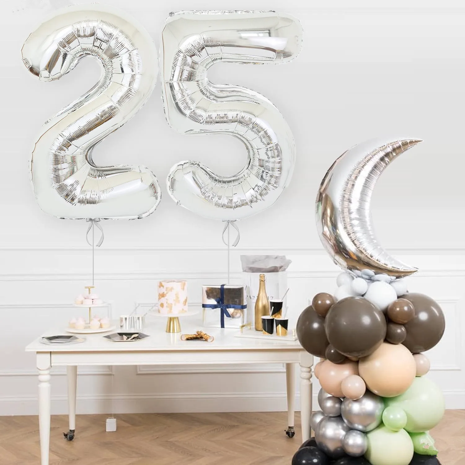 2pcs Large 40inch Number 25 Balloons Silver Confetti Set 25th Birthday Party Decoration Anniversary Baby Shower Decor Globos
