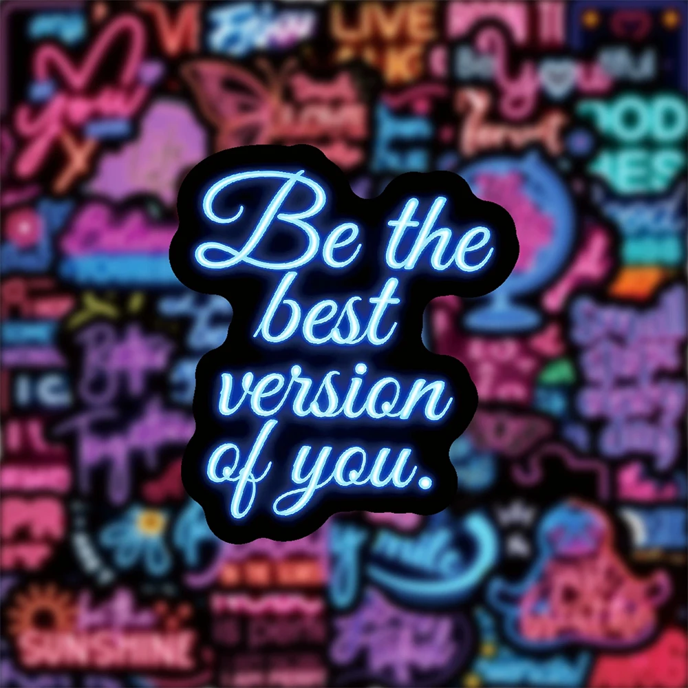 

10/30/50pcs Inspirational Phrase Neon Stickers Cartoon Colorful Graffiti Sticker Suitcase Notebook Phone Decals Decoration Toy