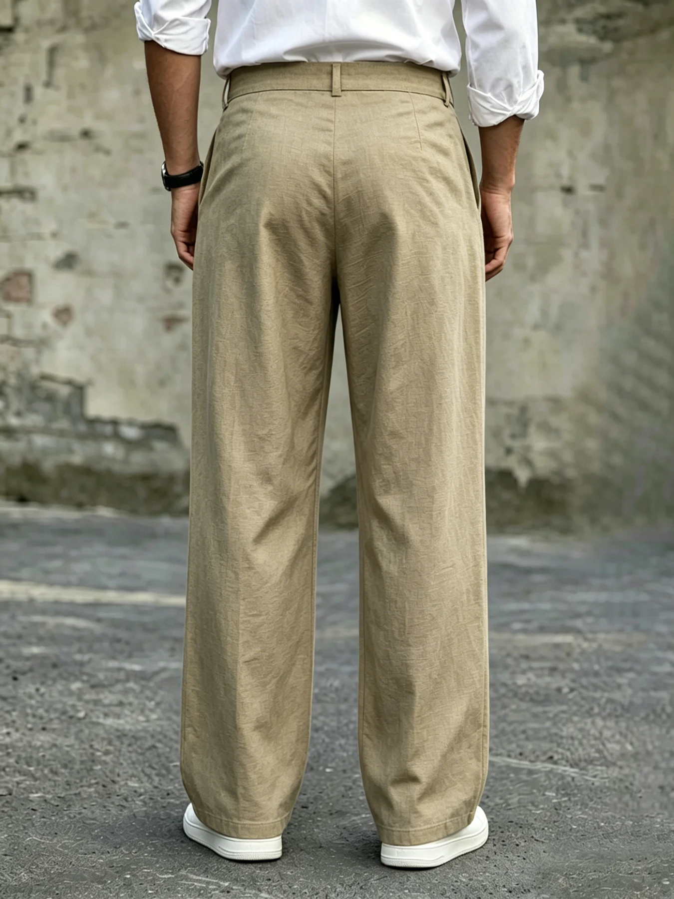 Herrenhose mit hoher Taille, doppelt plissiert, weites Bein, drapierend, knitterfrei, atmungsaktiv, aus strukturiertem Stoff, für Büro und Arbeit. – Detail 10