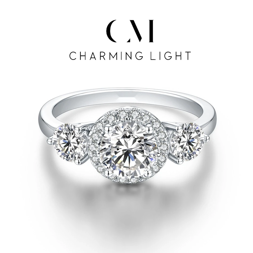 

CHARMING Luxury 1CT Moissanite Rings Lab Diamond 18K Gold Plated Top Quality Jewelry S925 Silver Wedding Band Ring Party Gifts