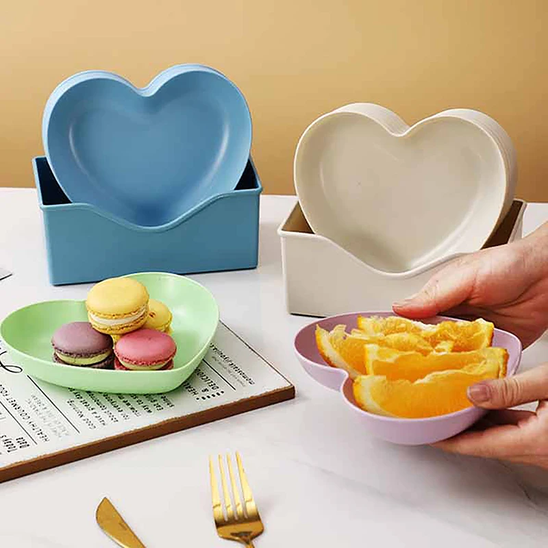 1/10PCS Love Heart Spit Bone Dish Home Party Use Food Grade Plastic Tray Fruit Plate Cake Snack Dessert Dining Table Plate