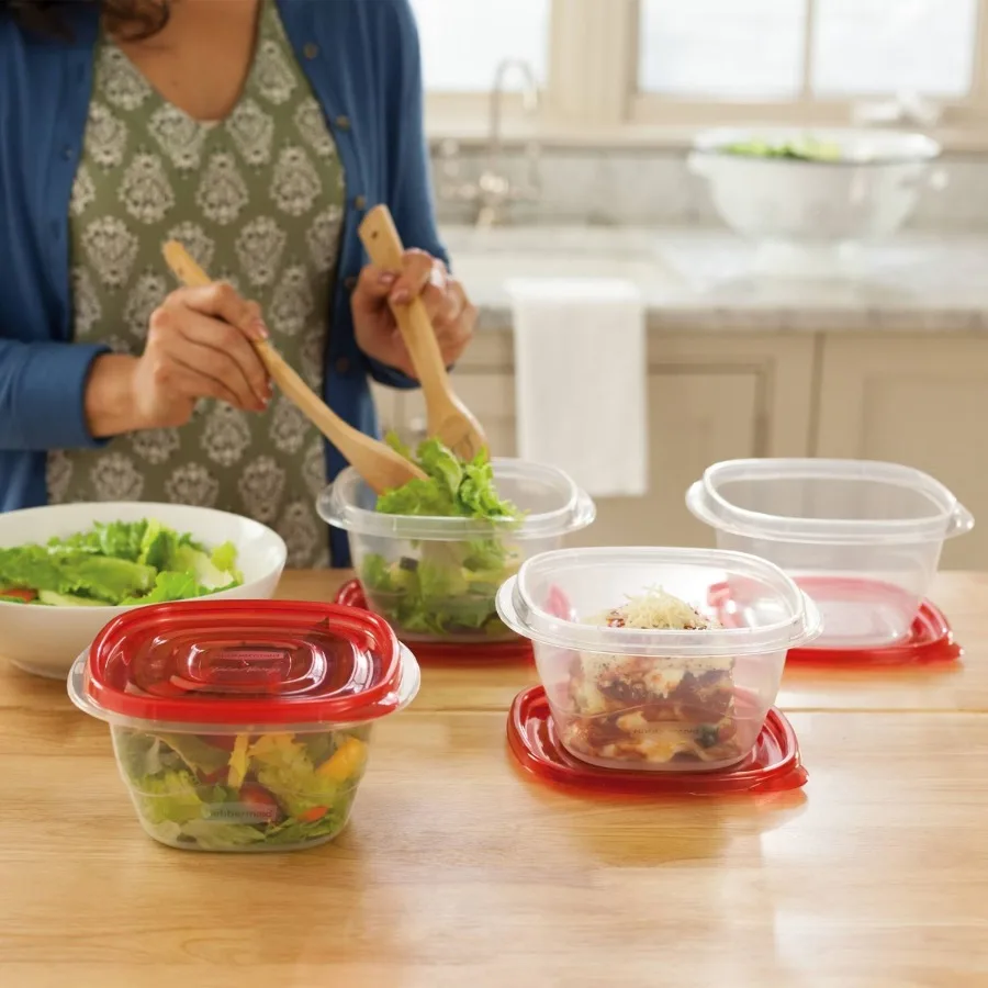 4 Pack 5.2 Cup TakeAlongs Deep Square Ruby Red Food Storage Containers, Plastic Containers with Lids, Dishwasher‑Safe Reusable Food Boxes
