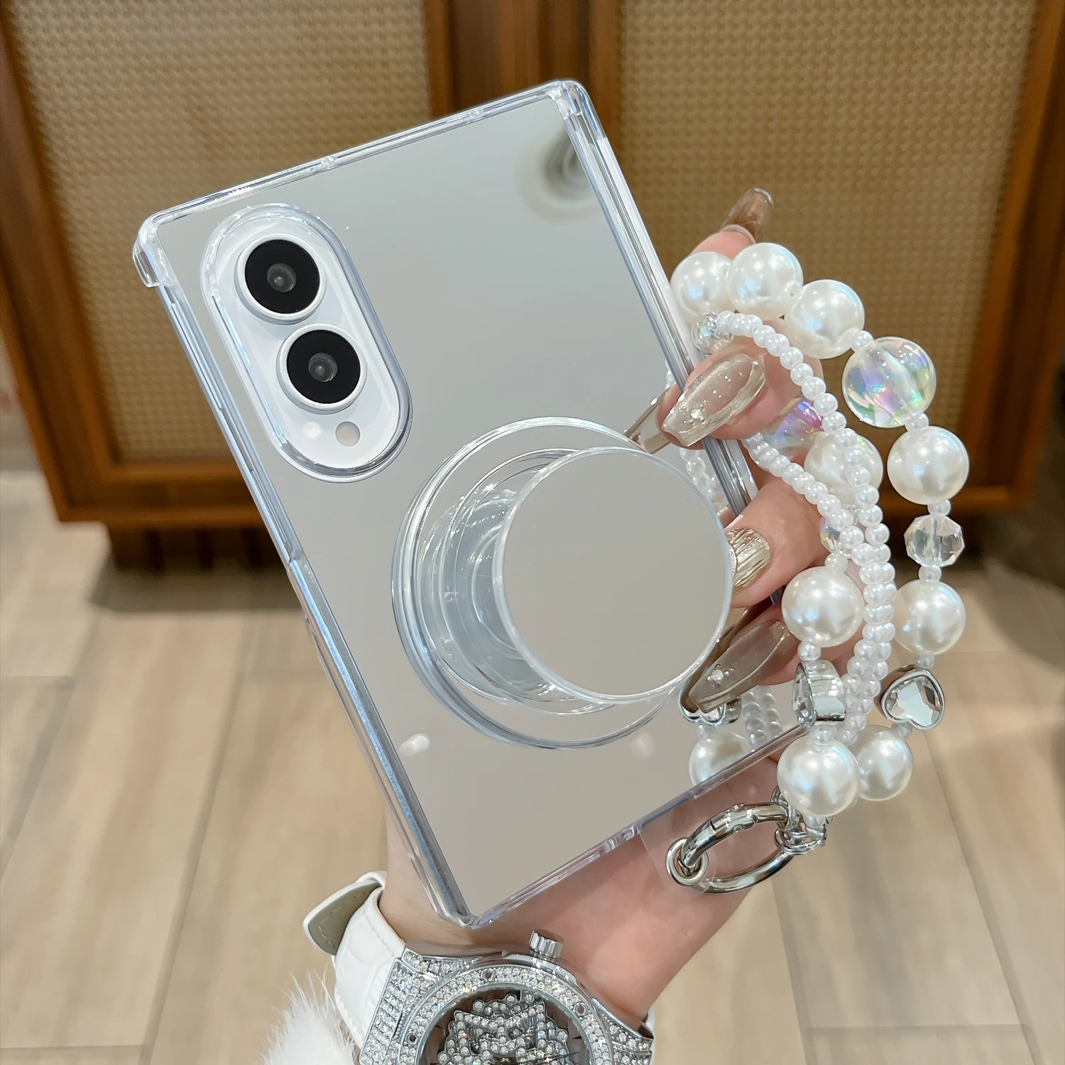 Central Axis Protection Magnetic Mirror Kickstand Phone Case for Samsung Galaxy Z Fold8 Fold 8 Wide for Magsafe Practical Cover