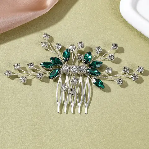 Peinetas para el cabello con hojas de diamantes de imitación, pinzas para el cabello de aleación de Color dorado/plateado, tocados ligeros de lujo para novia y boda, horquillas elegantes