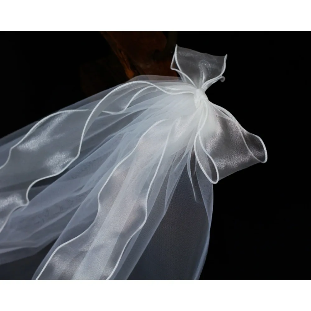 Velo de novia, velos de novia para hombros, accesorios, velo corto elegante con lazo para boda, accesorios de boda de tul suave