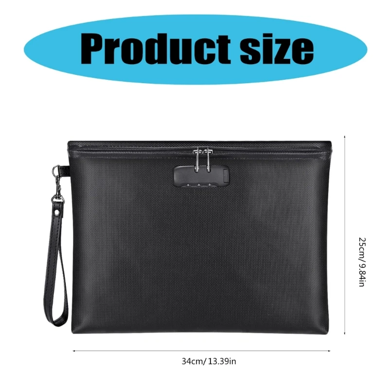 حقيبة ملفات حافظة مستندات مقاومة للحرارة مع قفل برمز، للنقود والأشياء الثمينة