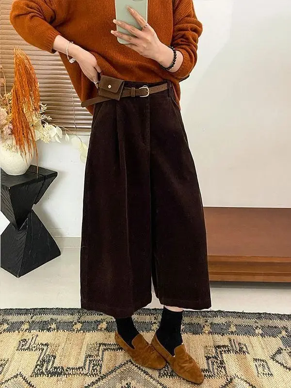 

Вельветовые брюки кофейного цвета, осенне-зимние, прямые, с высокой талией, широкие, повседневные, с эффектом похудения, для женщин