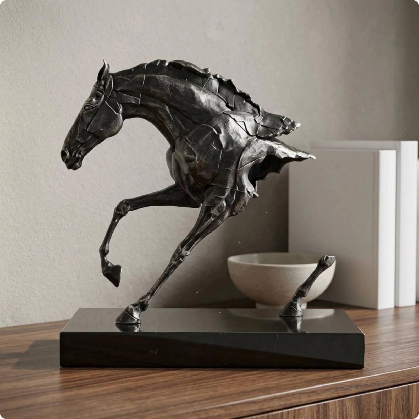 Leaping Horse Statue Glossy Home Decor Art Figure Metal-Look House Decoration Lifelike for Office