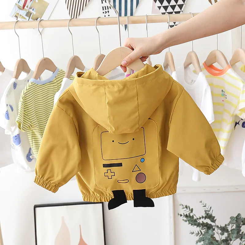 Spring Autumn New Baby Boys Jacket Cartoon Print Hooded Zipper Coat For 1 2 3 4 5 Years Boys Casual Outerwear