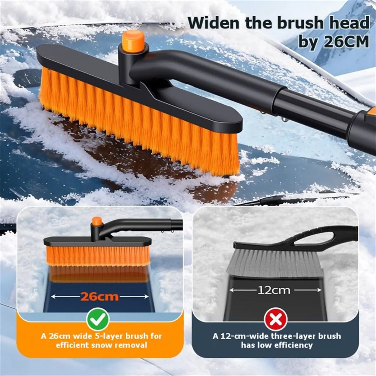 3- in 1 Telescopic Car Snow Brush and Ice-, Detachable Snow Removal Shovel for Windshield Winter Car Cleaning