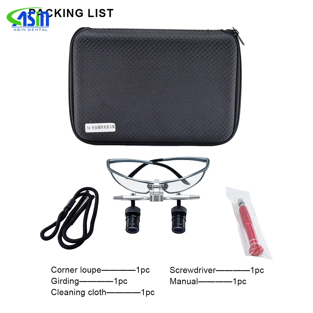 Dental 48 ° Ergo Loupes 4X Medical Magnifying Glass Prevent Bending and Portable Light Pupil distance adjustment