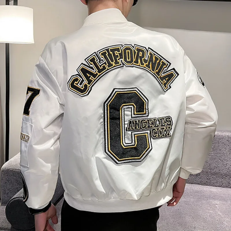 Stamp Jacket Coats Print Letter Patch Baseball Jacket Men Hip Hop Couple Streetwear 2022 Embroidery Stage DJ Club Bomber Jacket