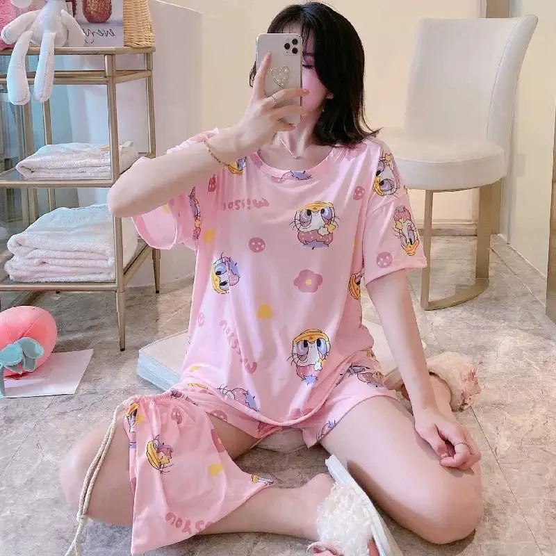 Pajamas Women's Summer Mickey Minnie Cartoon Loose Pajamas Suit Student Short-sleeved Shorts Korean Version Home Clothes Suit