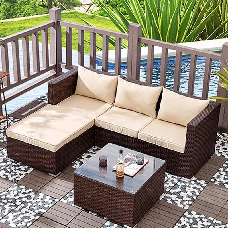 Outdoor imitation rattan sofa waterproof courtyard balcony garden sofa coffee table outdoor