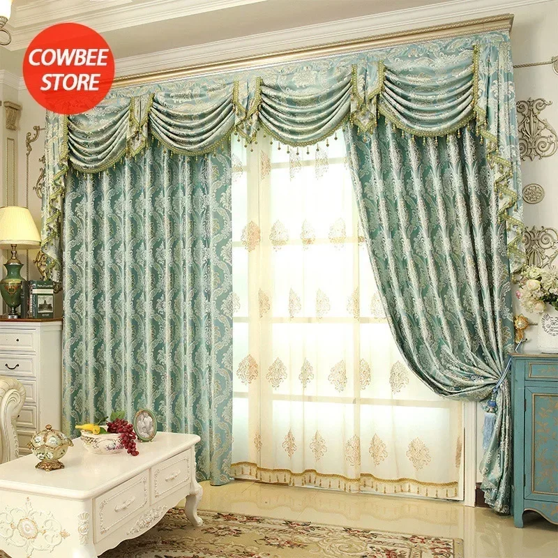 Jacquard Gold Curtains for Living Room Luxury Curtains for Bedroom Embroidered Backdrop Windows Blackout European Tulle Valance