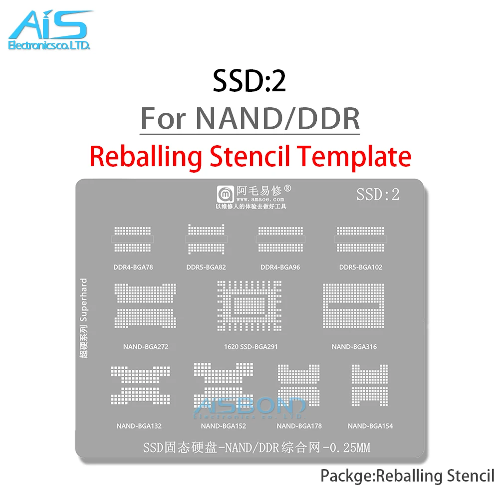 NAND BGA Reballing Stencil Template For DDR4 BGA78 BGA96 DDR5 BGA82 BGA102 BGA272 BGA316 BGA132 BGA152 BGA178 BGA154 SSD BGA291