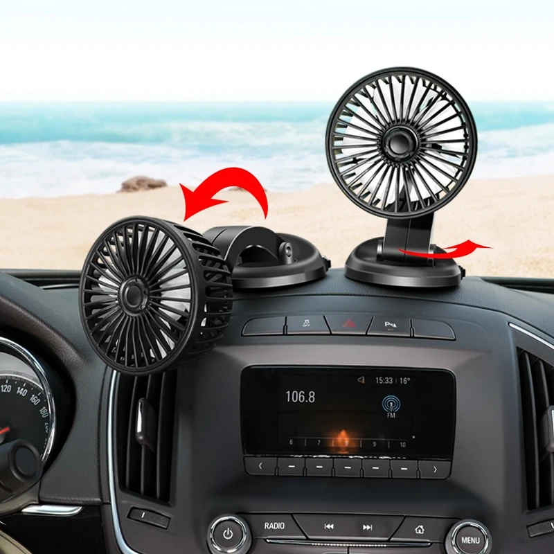 

Складной автомобильный вентилятор с двойной головкой, вращающийся на 360° USB-зарядка, автоматическая приборная панель, мощный вентилятор, летний регулируемый охлаждающий вентилятор для салона автомобиля