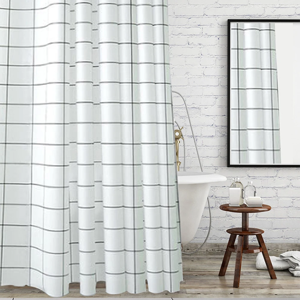 Bathroom Shower Curtains Waterproof And Mildew- Proof Durable- Bathroom Screens PEVA And Metal Self-crop Fabric Shower Curtains