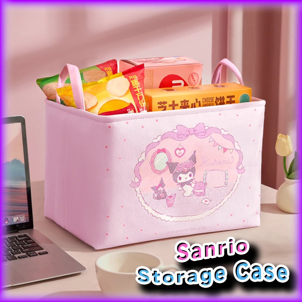 Kawaii Hello Kitty Cinnamoroll Large Storage Case Sanrio My Melody Foldable Storage Basket Kuromi Boxes Desktop Organizer Bins