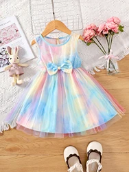 Summer New Sweet And Colorful Sleeveless Vest, Bow And Mesh Dress For Primary And Secondary School Girls