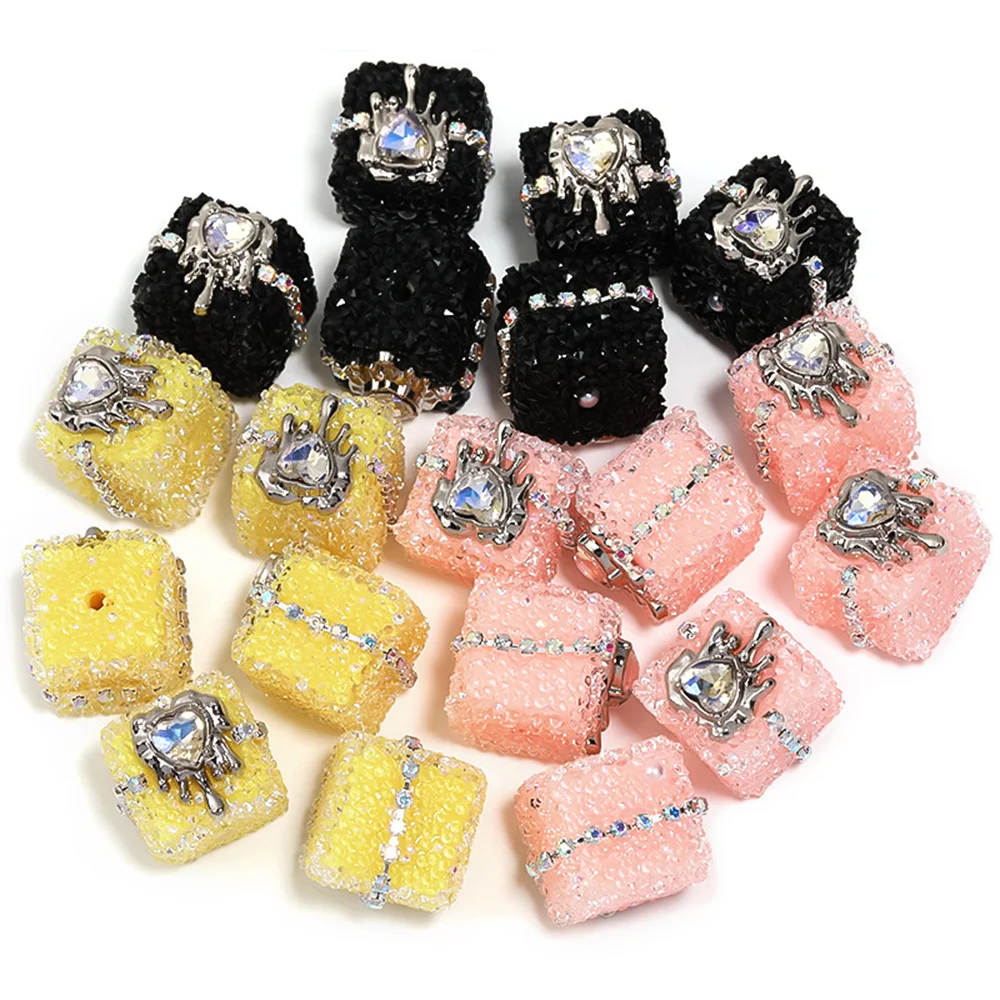 ST35 Punk Style Heart Soft Sugar Beads Design Sense Chain Drill Ball Square Acrylic Beads DIY Beads Beads Retro New Wholesale